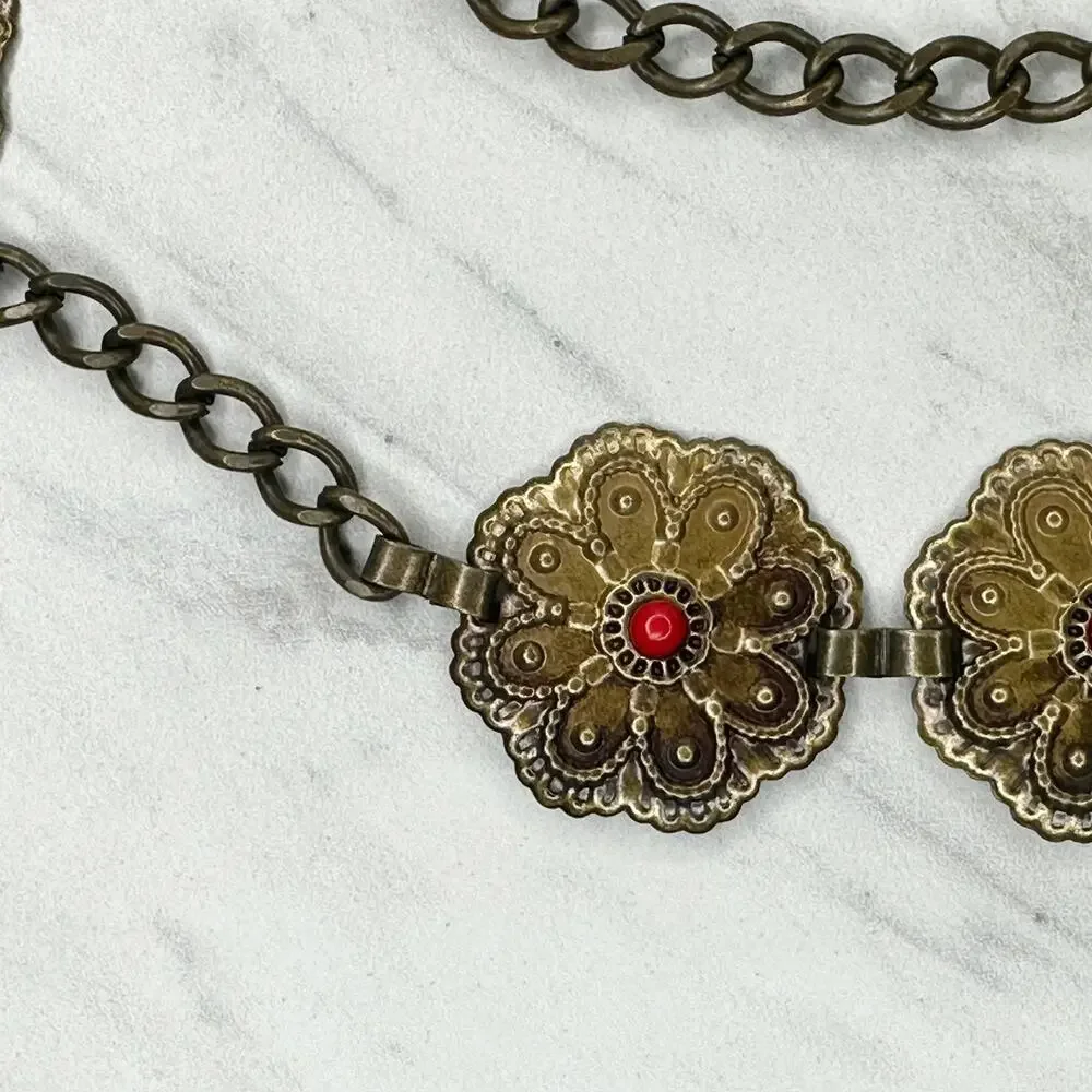 Western Concho Gold Tone Floral Chain Belt One Size (OS) ✨